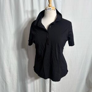 Classic Black Short Sleeve Knit Polo Shirt Large Golf Business Casual